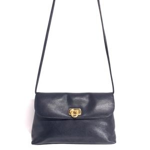 Vtg 1970s Leather Bechamel Navy Crossbody/ Bag